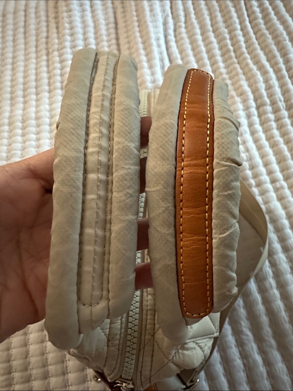 MZ WALLACE Two-Tone Quilted Tote in Cream and Tan Small - Picture 6 of 16